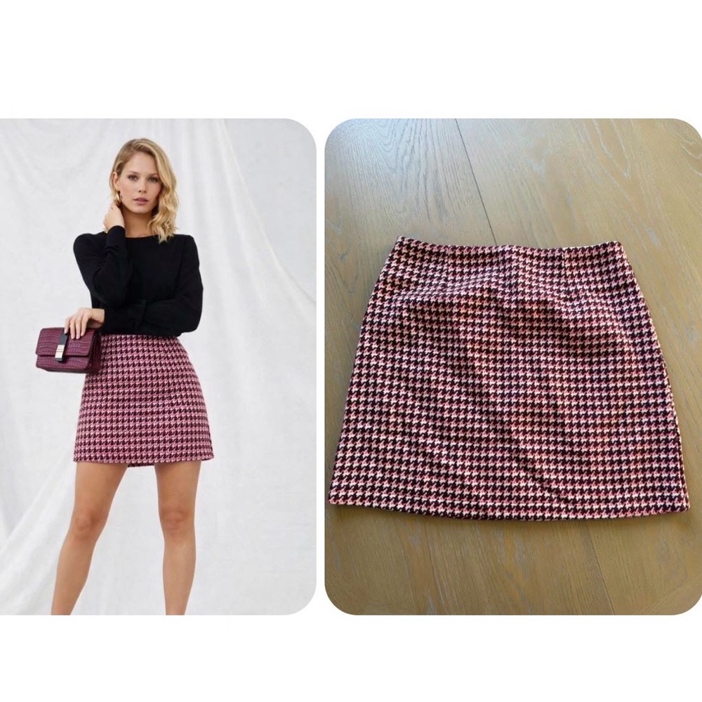 🆕 NWT Anthropologie x Lili Sidonio Pink Houndstooth Mini Skirt